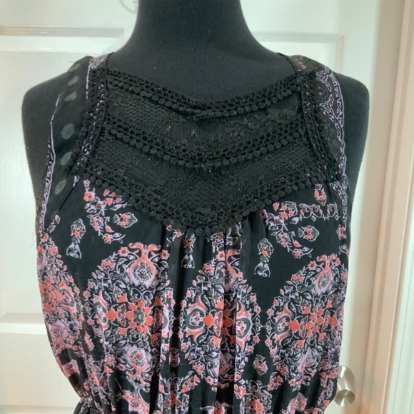 Free People Lace Boho Festival Moroccan Printed Yoke Maxi Dress Size 6 - Picture 7 of 12